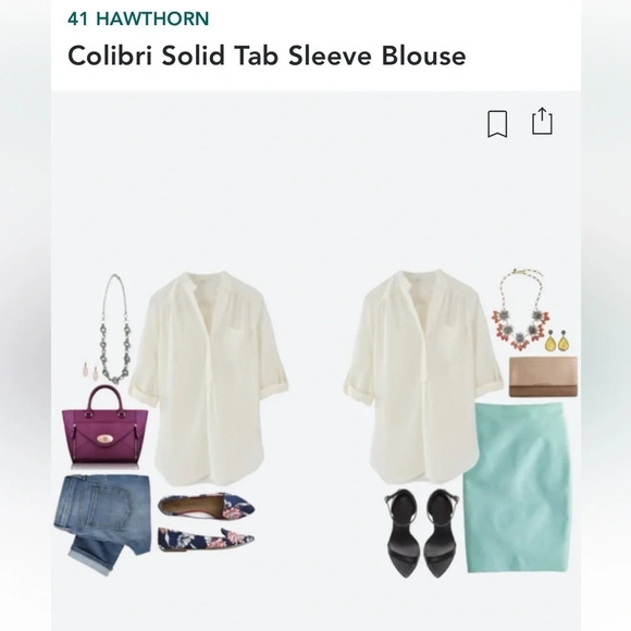 41 Hawthorn- Colibri Rolled sleeve split neck blouse in cream / white - Picture 8 of 8